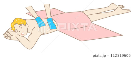うつ伏せに寝て気持ちよさそうに垢すりエステを受けている可愛い男性 シンプル イラスト ベクター 112519606