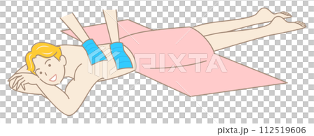 うつ伏せに寝て気持ちよさそうに垢すりエステを受けている可愛い男性 シンプル イラスト ベクター 112519606