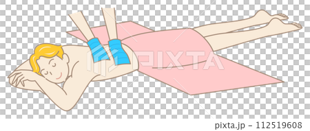 うつ伏せに寝て気持ちよさそうに垢すりエステを受けている可愛い男性 シンプル イラスト ベクター 112519608