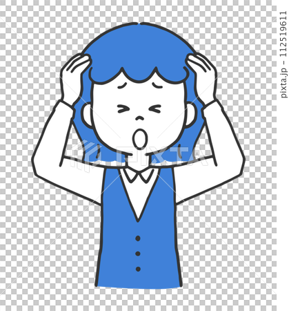 一個穿著制服的女人抱著頭 一個穿著制服的女人抱著頭 112519611