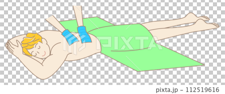 うつ伏せに寝て気持ちよさそうに垢すりエステを受けている可愛い男性 シンプル イラスト ベクター 112519616