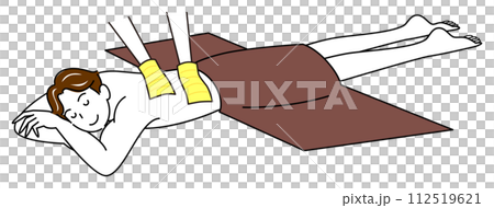 うつ伏せに寝て気持ちよさそうに垢すりエステを受けている可愛い男性 シンプル イラスト ベクター 112519621