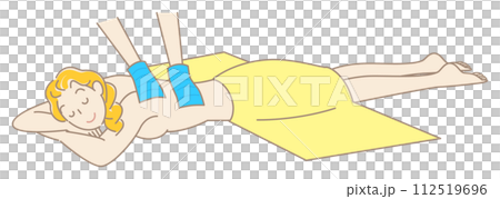 うつ伏せに寝て気持ちよさそうに垢すりエステを受けている可愛い女性 シンプル イラスト ベクター 112519696