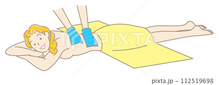 うつ伏せに寝て気持ちよさそうに垢すりエステを受けている可愛い女性 シンプル イラスト ベクター 112519698