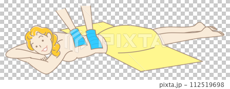 うつ伏せに寝て気持ちよさそうに垢すりエステを受けている可愛い女性 シンプル イラスト ベクター 112519698