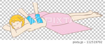 うつ伏せに寝て気持ちよさそうに垢すりエステを受けている可愛い女性 シンプル イラスト ベクター うつ伏せに寝て気持ちよさそうに垢すりエステを受けている可愛い女性 シンプル イラスト ベクター 112519702