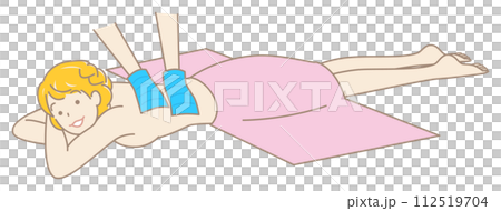 うつ伏せに寝て気持ちよさそうに垢すりエステを受けている可愛い女性 シンプル イラスト ベクター 112519704