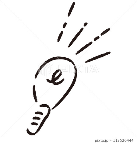 ひらめきやアイデアの感情を表すシンプルでおしゃれな手描きの豆電球（白黒） 112520444