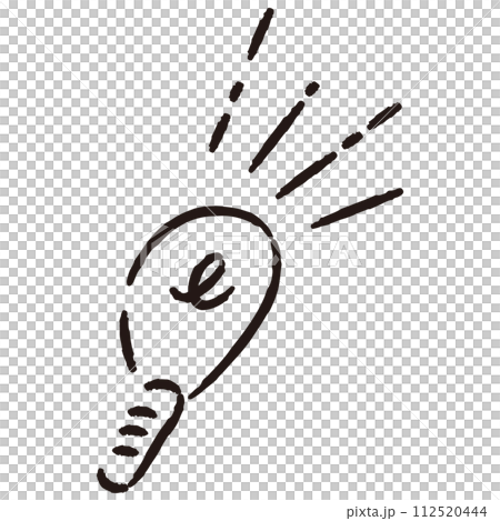 ひらめきやアイデアの感情を表すシンプルでおしゃれな手描きの豆電球（白黒） 112520444
