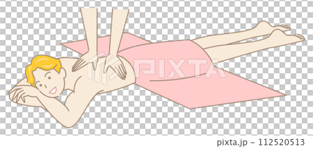 Cute naked man lying face down and receiving a massage Simple illustration vector 112520513