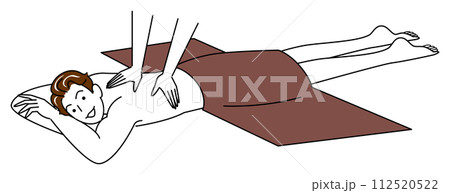 うつ伏せに寝てマッサージを受けている裸の可愛い男性 シンプル イラスト ベクター 112520522