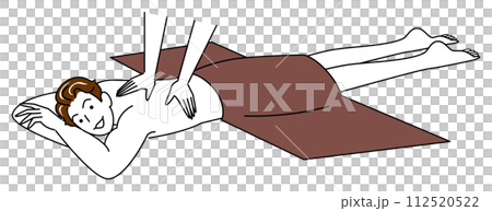 うつ伏せに寝てマッサージを受けている裸の可愛い男性 シンプル イラスト ベクター 112520522