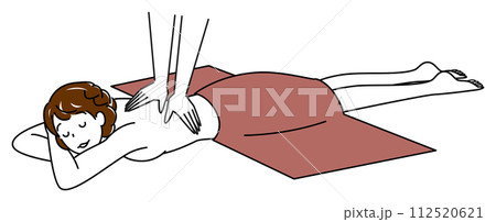 うつ伏せに寝てマッサージを受けている裸の可愛い女性 シンプル イラスト ベクター 112520621