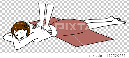 うつ伏せに寝てマッサージを受けている裸の可愛い女性 シンプル イラスト ベクター 112520621
