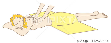 うつ伏せに寝てマッサージを受けている裸の可愛い女性 シンプル イラスト ベクター 112520623