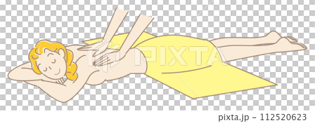 うつ伏せに寝てマッサージを受けている裸の可愛い女性 シンプル イラスト ベクター 112520623
