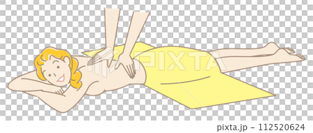 Cute naked woman lying face down and receiving a massage Simple illustration vector 112520624