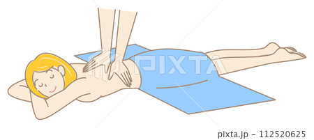 うつ伏せに寝てマッサージを受けている裸の可愛い女性 シンプル イラスト ベクター 112520625