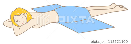 うつ伏せに寝てマッサージを待っている裸の可愛い女性 シンプル イラスト ベクター 112521100