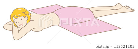 うつ伏せに寝てマッサージを待っている裸の可愛い女性 シンプル イラスト ベクター 112521103
