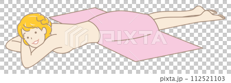 うつ伏せに寝てマッサージを待っている裸の可愛い女性 シンプル イラスト ベクター 112521103