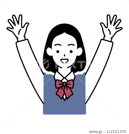 目標達成！満面の笑みで手を上げる女子生徒 112521378