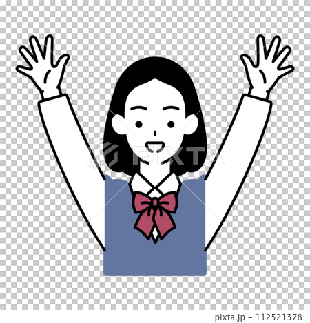 目標達成！満面の笑みで手を上げる女子生徒 112521378