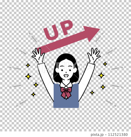 Improve your ability! Female student raising her hand with a big smile 112521380