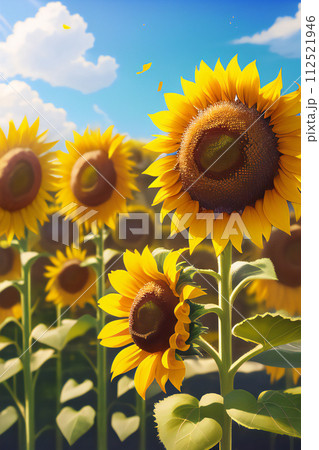 向日葵シリーズ（Ⅰ）夏空を見上げるヒマワリ【AI生成画像】 112521946