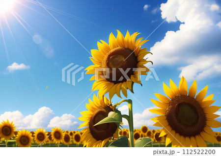 向日葵シリーズ（Ⅰ）夏空を見上げるヒマワリ【AI生成画像】 112522200