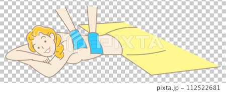 うつ伏せに寝て気持ちよさそうに垢すりエステを受けている可愛い女性 シンプル イラスト ベクター 112522681