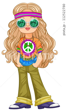 Groovy Hippie Girl Vector Illustration Groovy Hippie Girl Vector Illustration 112522780