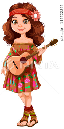 Bohemian Girl Playing Acoustic Guitar 112522842
