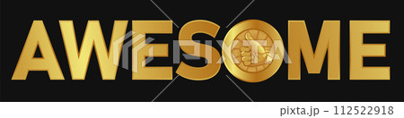 awesome text gold color with thumbs up medal appreciation 112522918