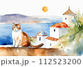 ギリシャの島の白壁の景色 と猫 1 112523200