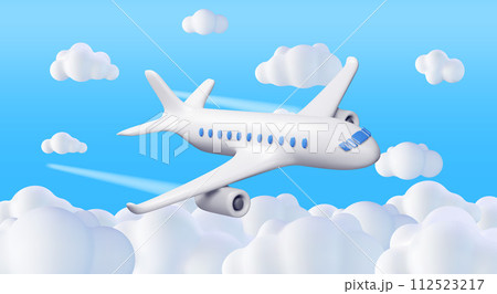 3D White Realistic Airplane in Clouds 112523217