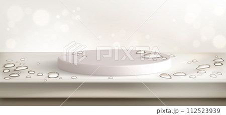 3d product display podium on table with water drop 112523939