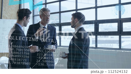 Image of financial data processing over diverse business people in office Image of financial data processing over diverse business people in office 112524132