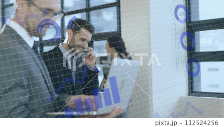 Image of data processing over diverse business people in office Image of data processing over diverse business people in office 112524256