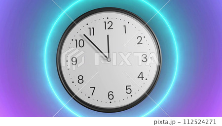 Image of clock ticking over pink circles background Image of clock ticking over pink circles background 112524271