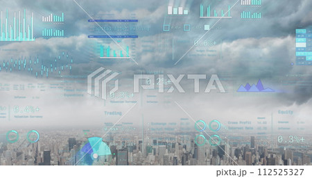 Image of financial data processing over cityscape 112525327