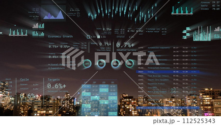 Image of financial data processing over cityscape Image of financial data processing over cityscape 112525343