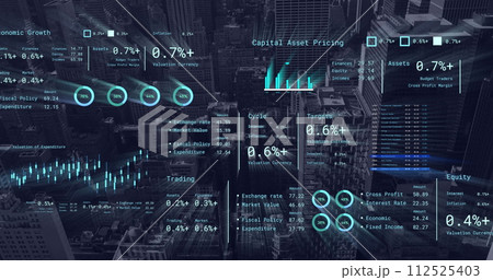 Image of financial data processing over cityscape 112525403