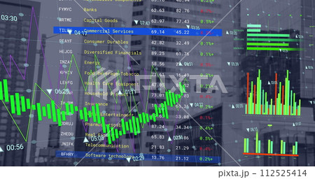 Image of financial data processing over cityscape 112525414