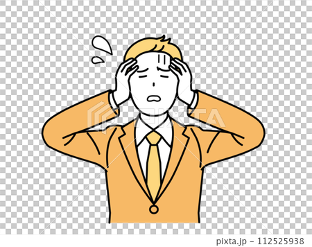 A male office worker who is having trouble holding his head, a businessman A male office worker who is having trouble holding his head, a businessman 112525938