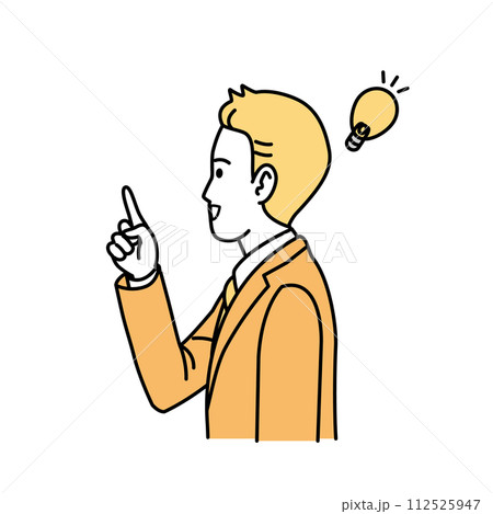 アイデアを閃く会社員の男性、ビジネスマン　横向き 112525947