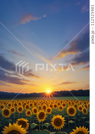向日葵シリーズ（Ⅱ）夕日に輝くヒマワリ【AI生成画像】 112525981