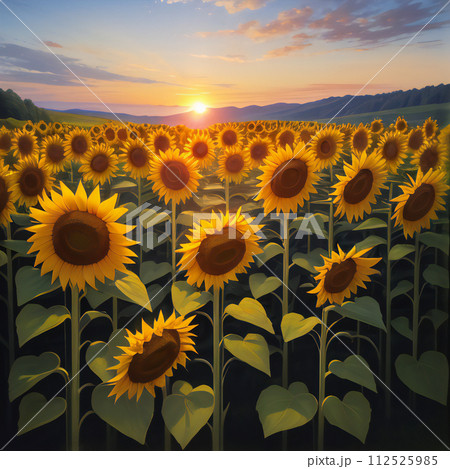 向日葵シリーズ（Ⅱ）夕日に輝くヒマワリ【AI生成画像】 112525985