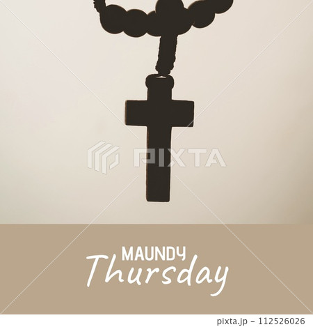Composition of maundy thursday text over rosary on beige background Composition of maundy thursday text over rosary on beige background 112526026