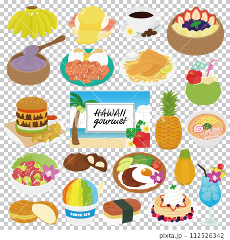 ハワイのグルメのイラストセット ハワイのグルメのイラストセット 112526342